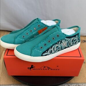 Montana West Teal Embroidered Canvas Sneakers